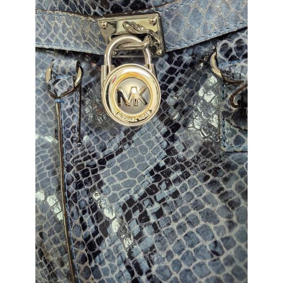 Michael Kors MK Hamilton Blue Gray Python Leather Tote Shoulder Bag Purse  EUC - Picture 4 of 8